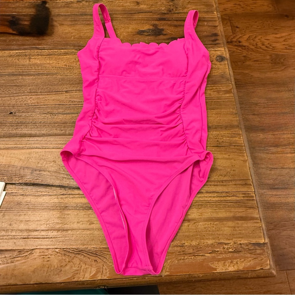 Pink One Piece Swimsuit with Tank Straps and Scoop Neckline